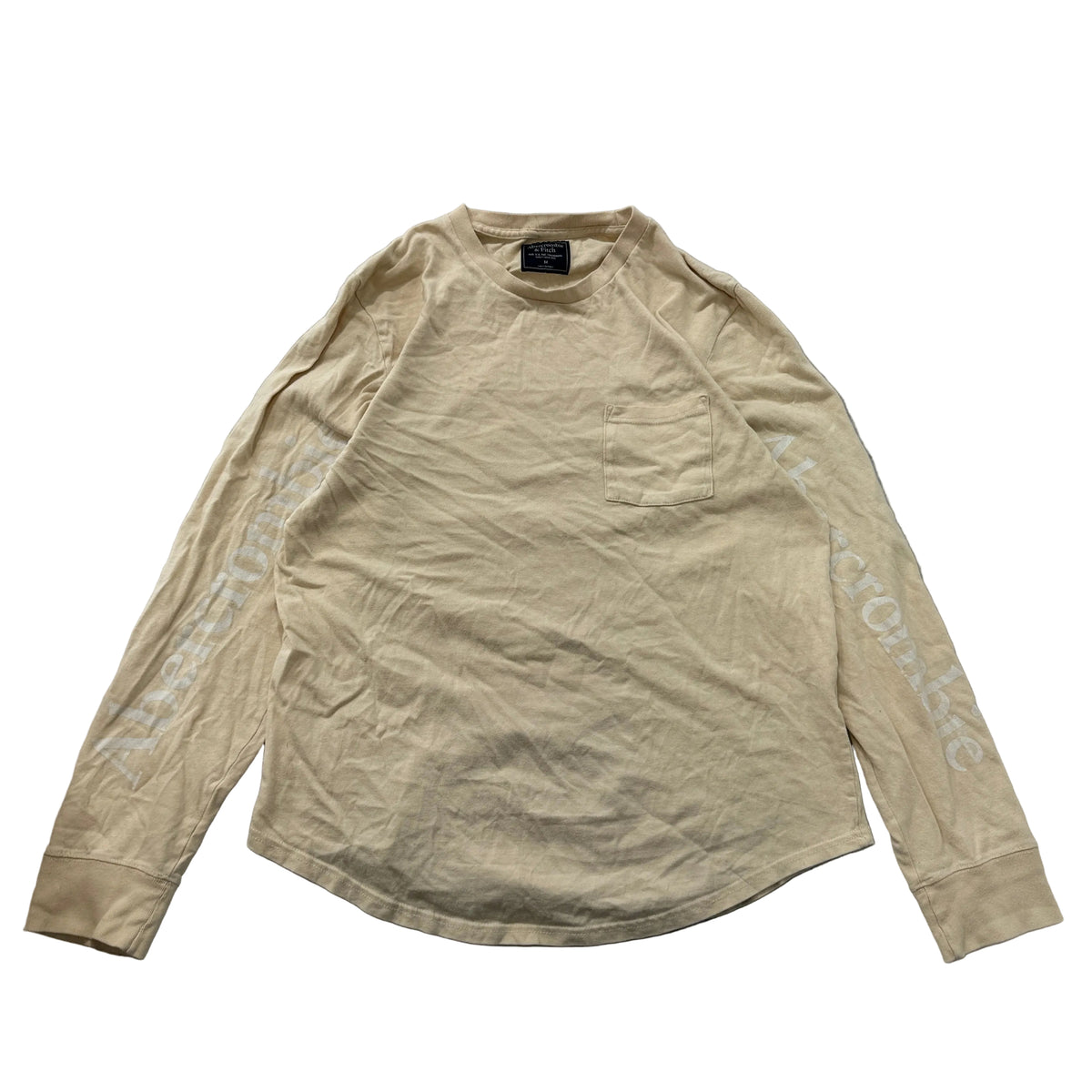 Abercrombie and Fitch cream long sleeve pocket tee front