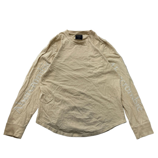 Abercrombie and Fitch cream long sleeve pocket tee front