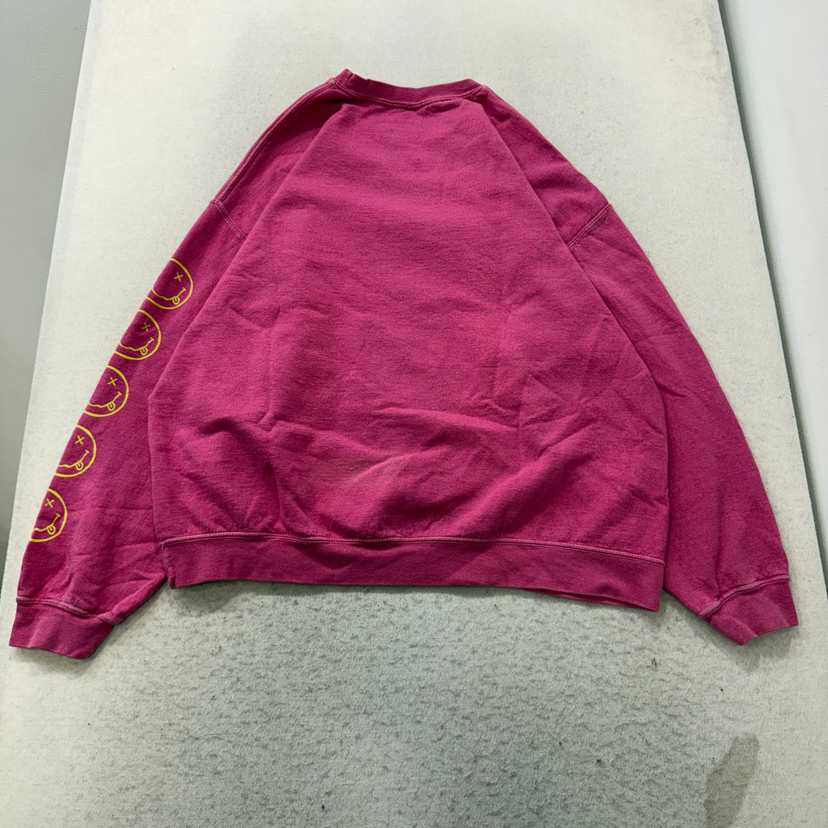 Nirvana Women's Hot Pink Fleece Sweatshirt Tie Dye Smiley Face Crewneck Size S/M