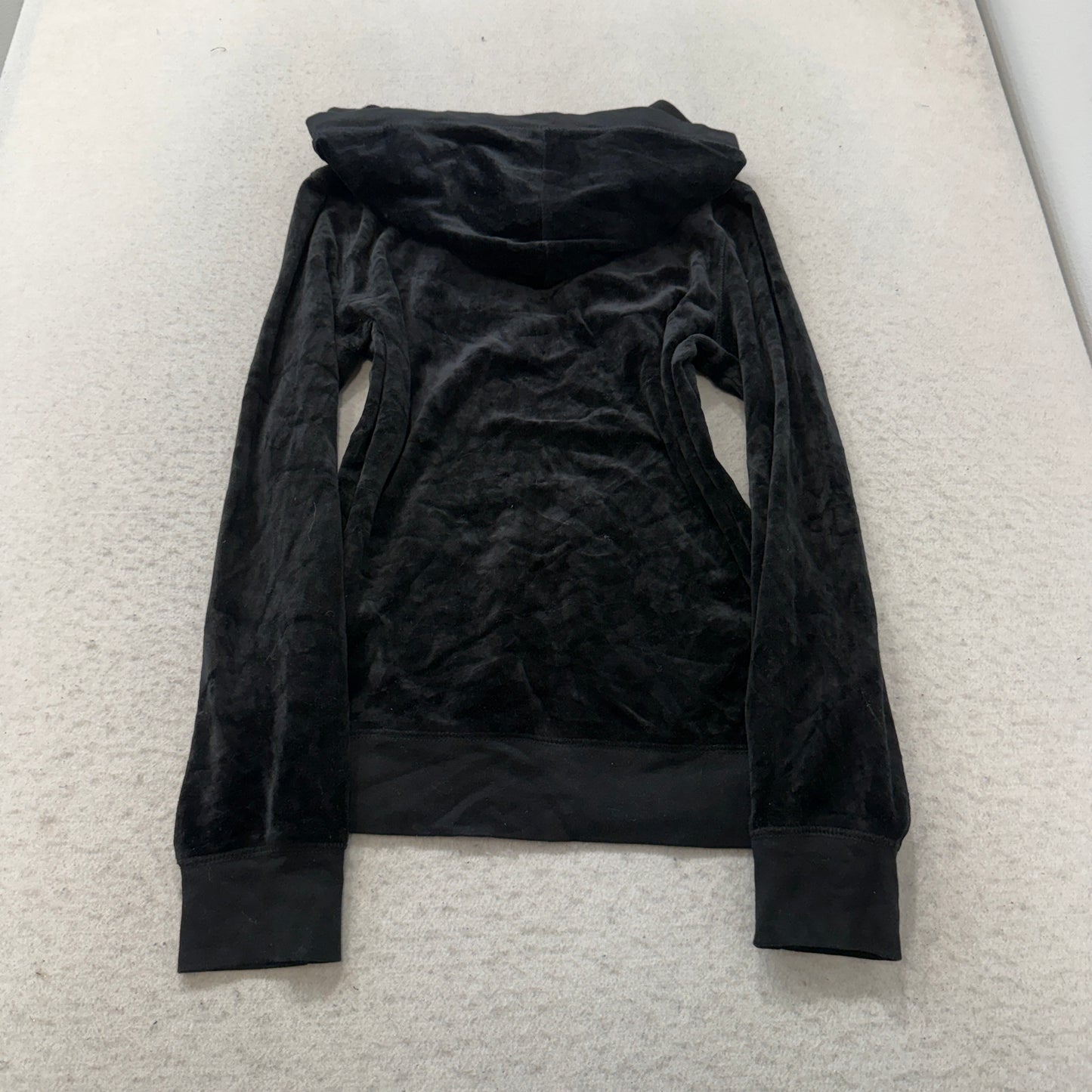 Lauren Active by Ralph Lauren Women's Black Velour Pullover Hoodie V-Neck Size M