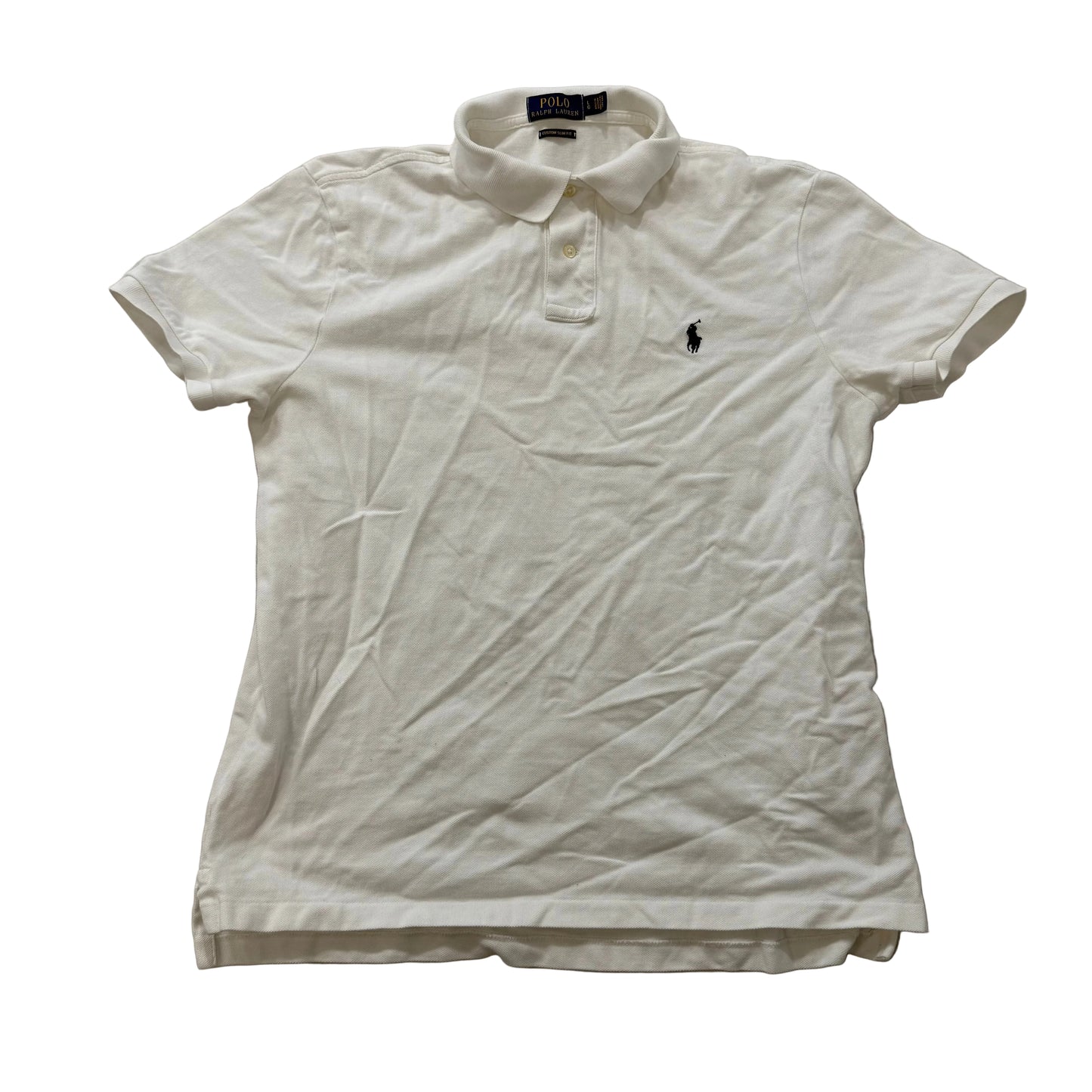 Polo Ralph Lauren Men's White Cotton Slim Fit Polo Shirt Short Sleeves Size L