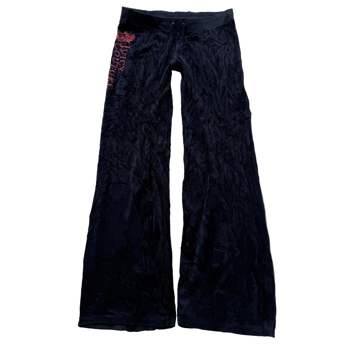 Juicy Couture Women's Navy Blue Velour Flared Track Pant Rhinestones Logo Size M