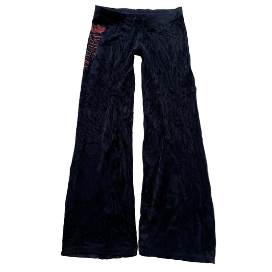 Juicy Couture Women's Navy Blue Velour Flared Track Pant Rhinestones Logo Size M