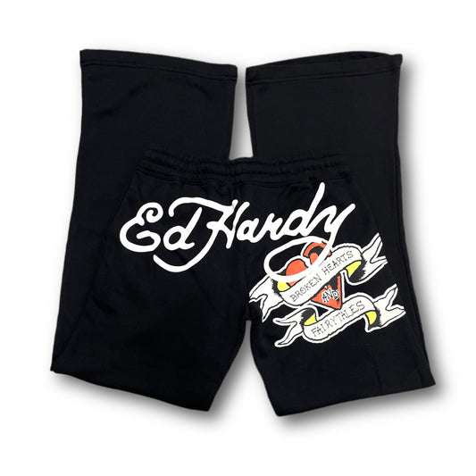 ED HARDY “Broken Hearts” BLACK FLARE PANTS