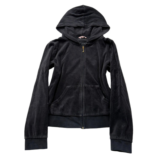 Juicy Couture Women's Charcoal Velour Zip-Up Hoodie Pocket Loungewear Y2K Size M