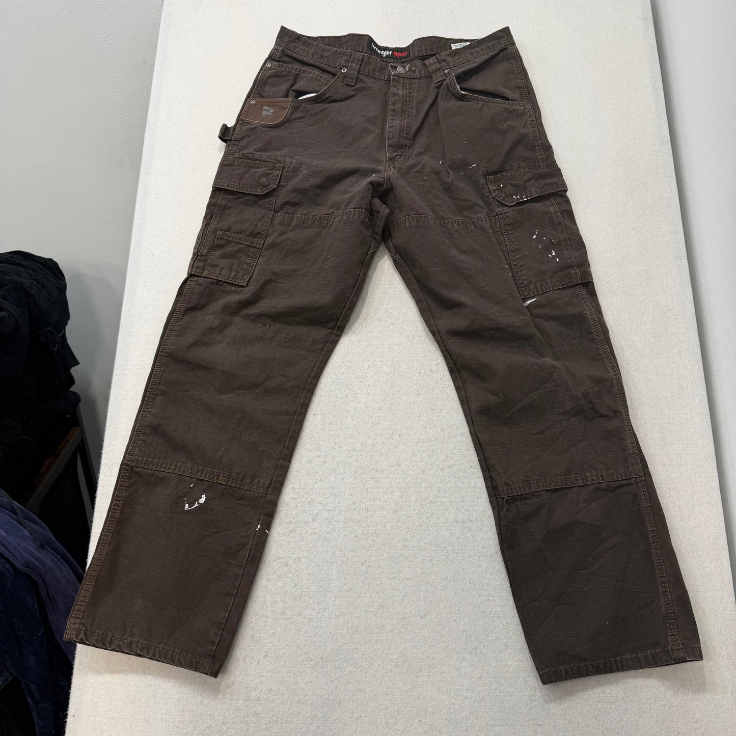 Wrangler Riggs Men's Brown Cotton Relaxed Carpenter Pant Utility Pockets Size 36