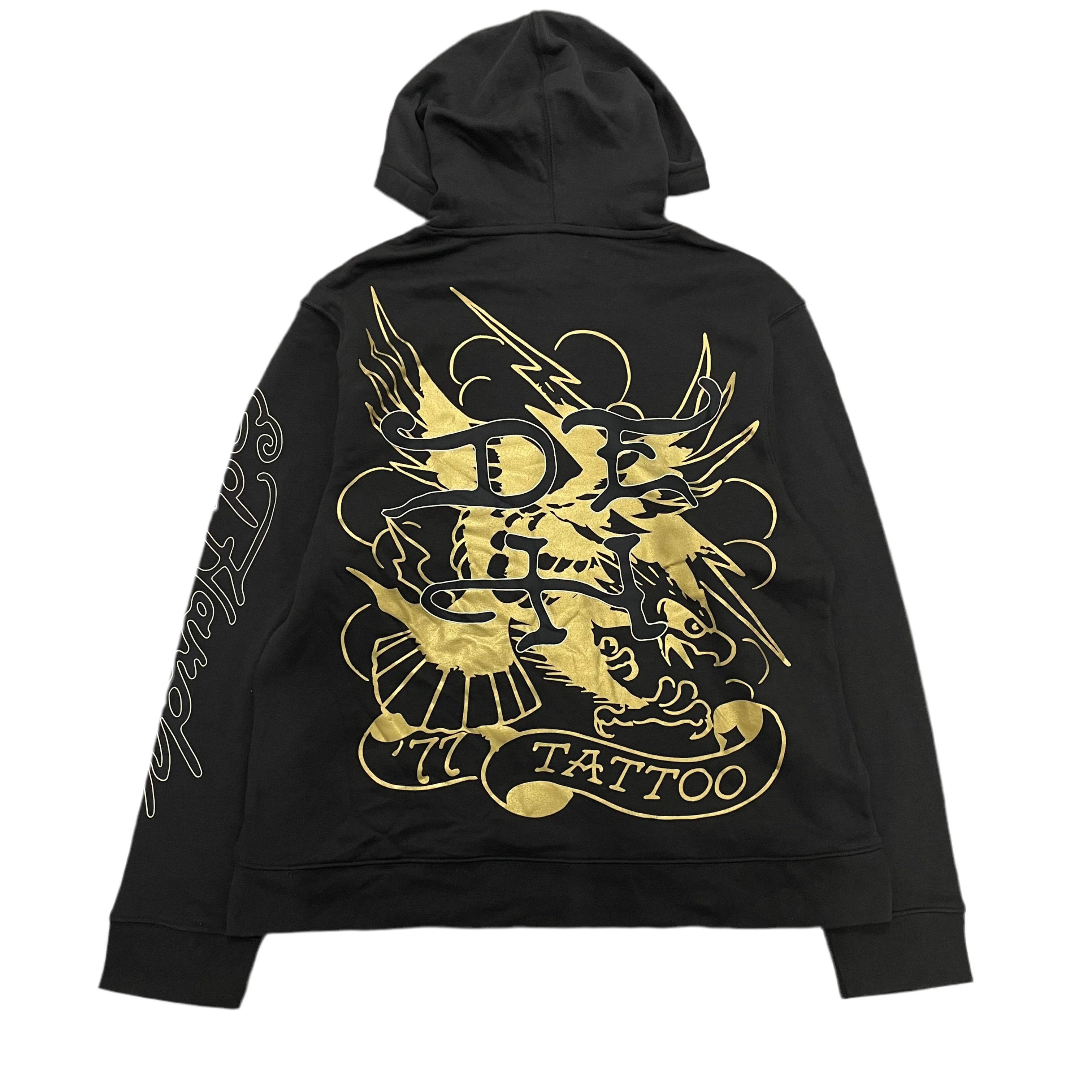 Ed Hardy “Crouching Panther” charcoal & Gold Hoodie