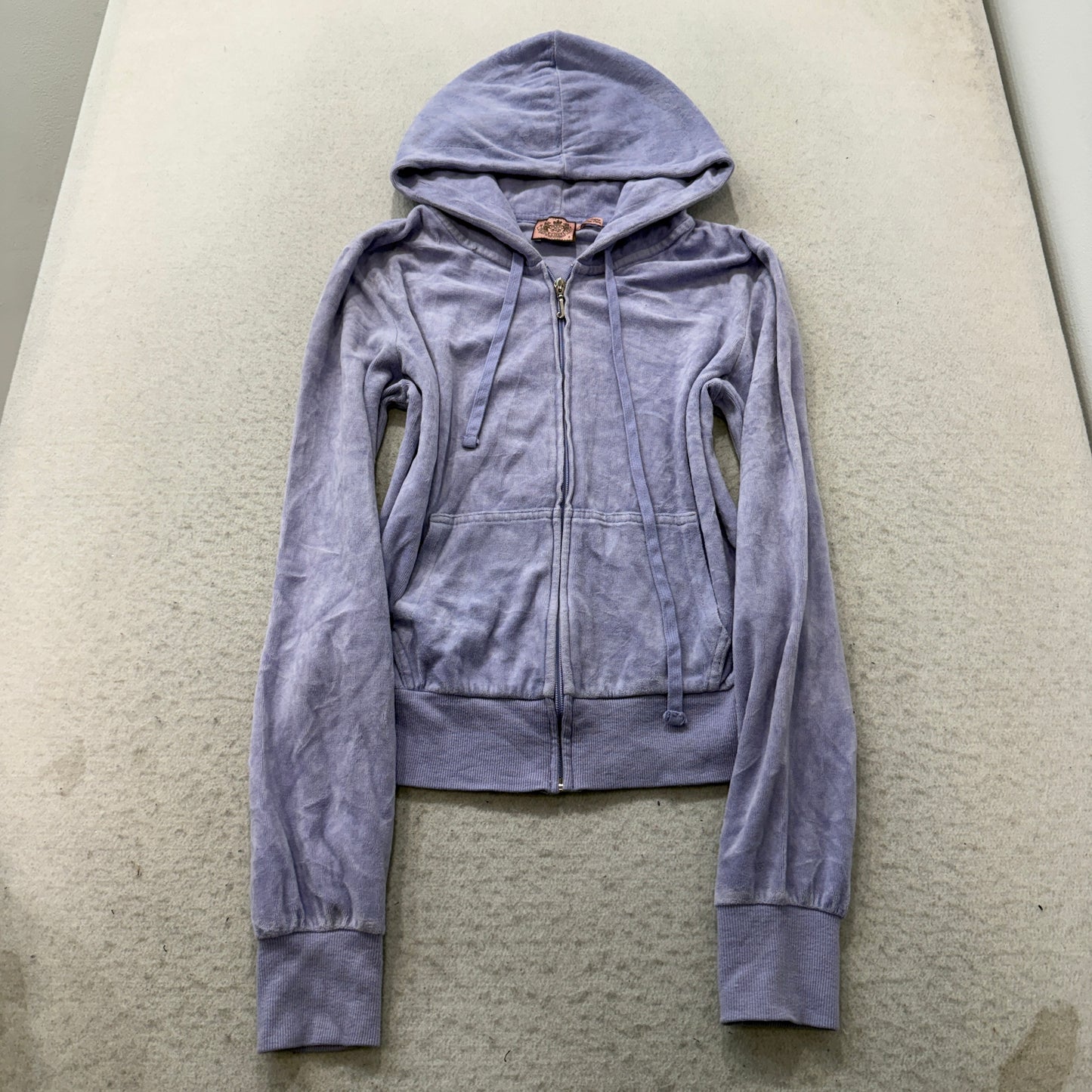 Vintage Juicy Couture Womens Lavender Velour Zip-Up Hoodie Butterfly Graphic - S