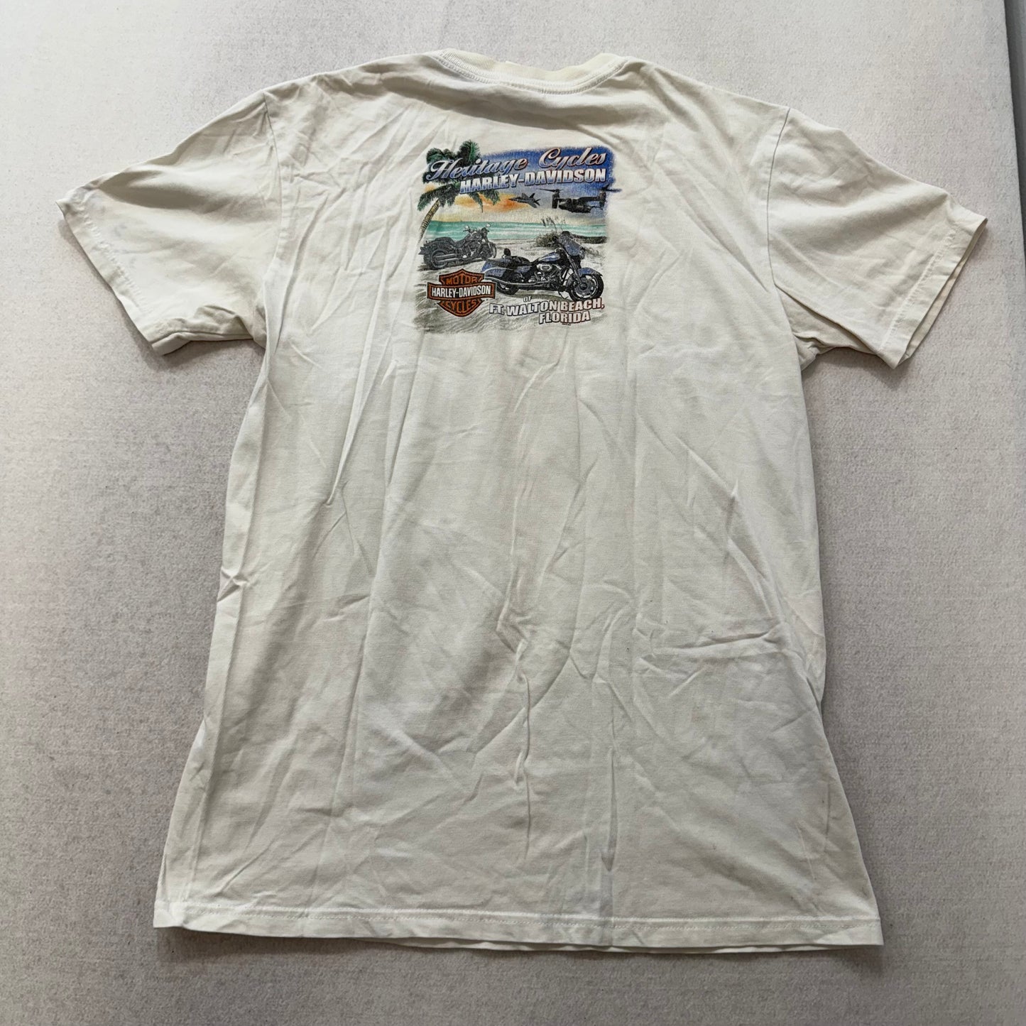 Harley-Davidson Motorcycles Graphic Tee Cream Cotton Shirt Size M