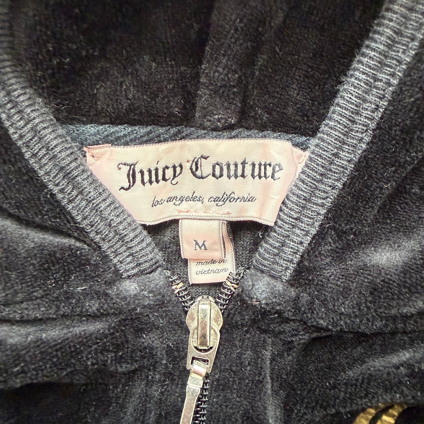 Juicy Couture Women's Black Velour Tracksuit Set Zip-Up Hoodie & Flared Pant - M