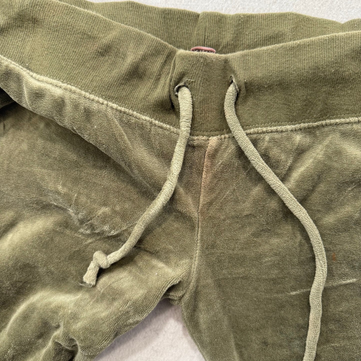 Vintage Juicy Couture Women's Olive Green Velour Flared Track Pant Pocket Size S