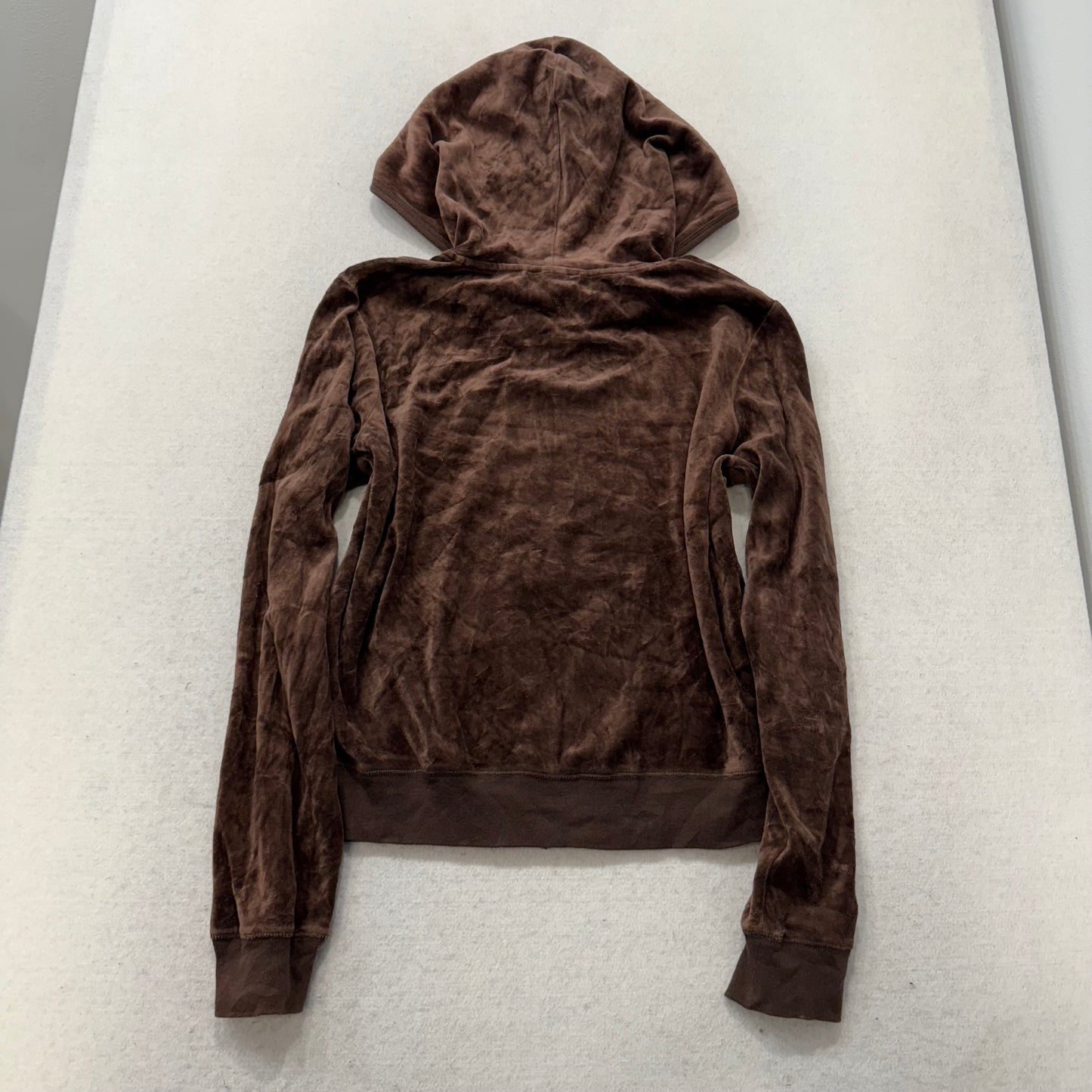 Juicy Couture Brown Velour Tracksuit Set Zip-Up Hoodie & Drawstring Pant Size M/L