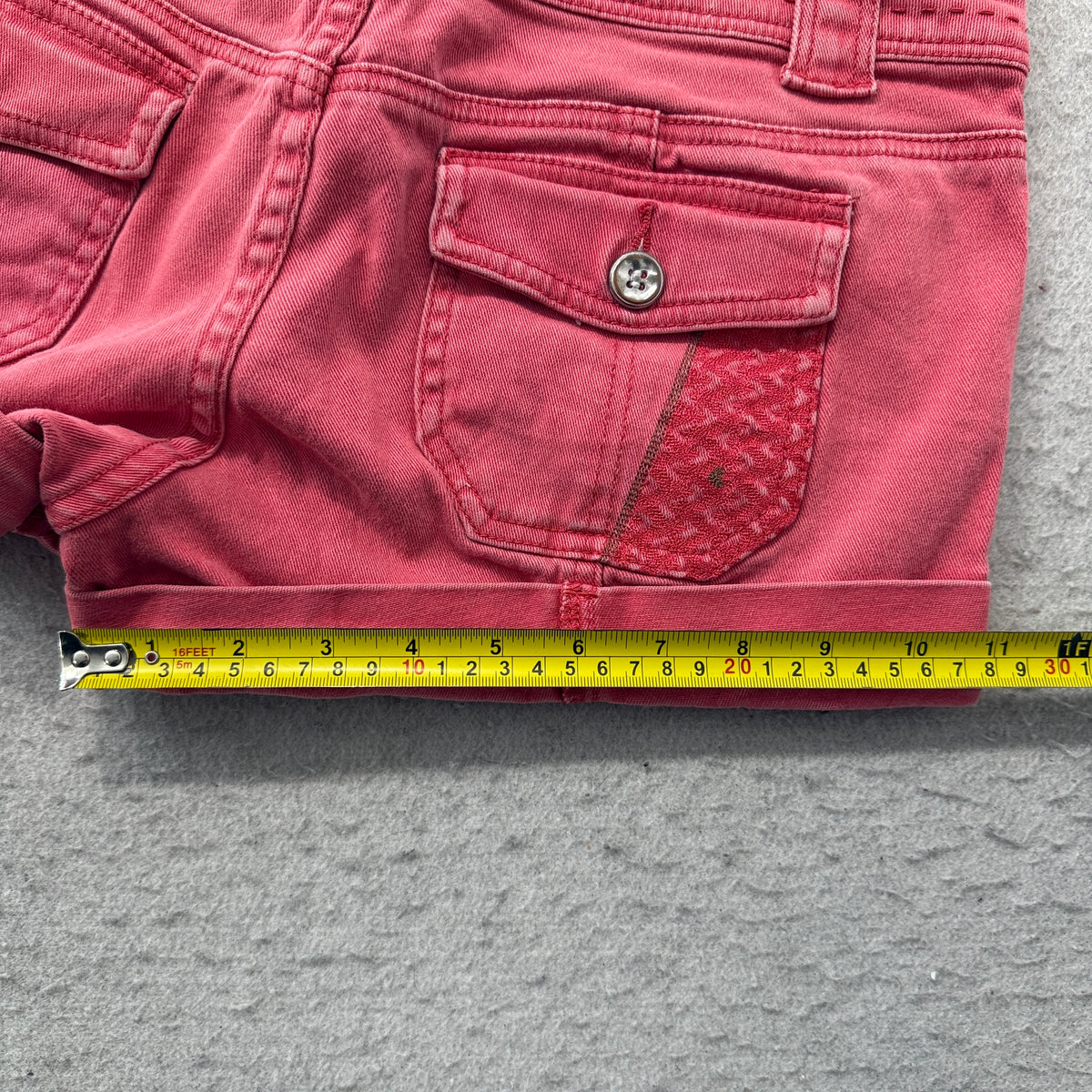 Personal Identity Women's Coral Denim Cargo Cuffed Shorts Flap Front Pockets - 9