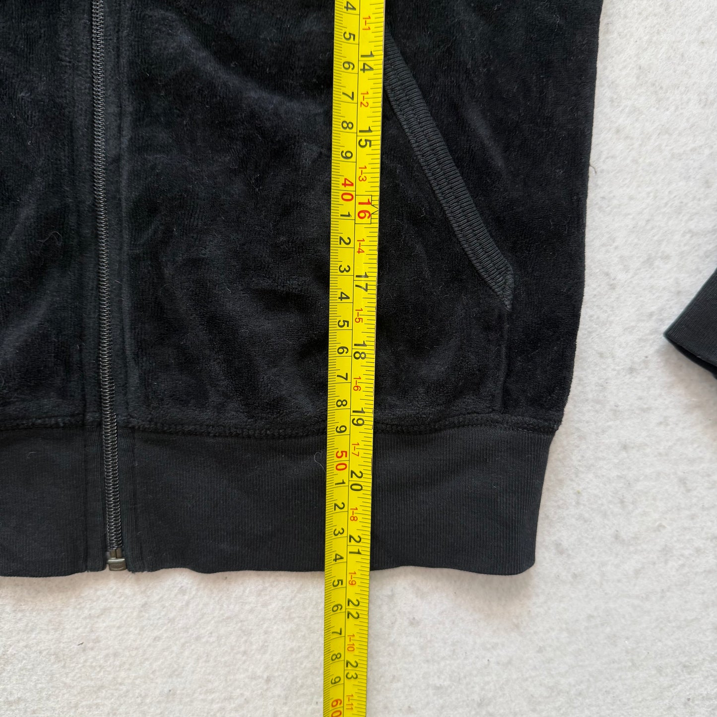 Vintage Juicy Couture Women's Black Velour Zip Up Hoodie Rhinestones Logo Size S