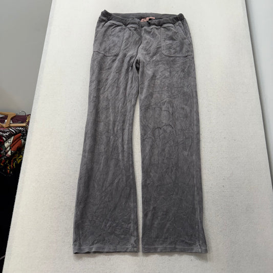 Juicy Couture Women's Steel Gray Velour Flared Track Pants Flap Pockets Size L