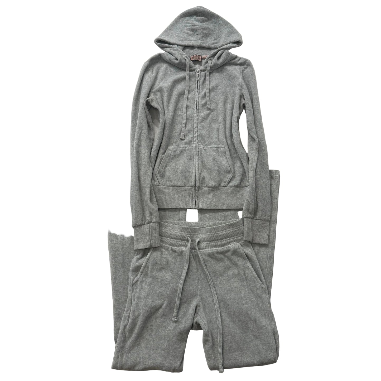 Juicy Couture Gray Velour Tracksuit Set Zip Up Hoodie & Flared Pants Y2K Size S