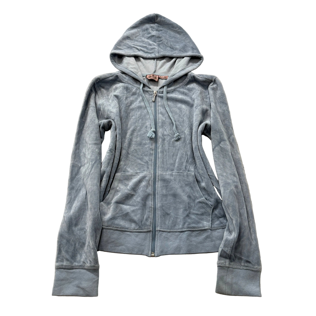 Juicy Couture Women's Grey Velour Zip-Up Hoodie Pockets Drawstring Y2K Size M