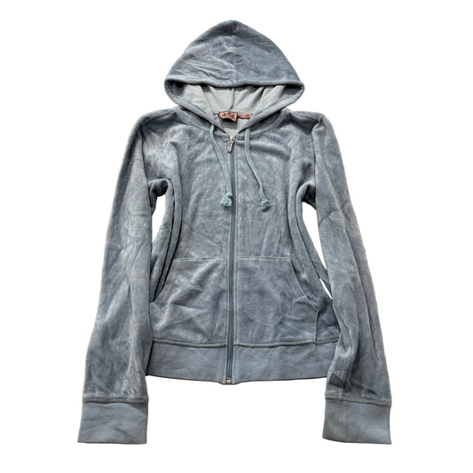 Juicy Couture Women's Grey Velour Zip-Up Hoodie Pockets Drawstring Y2K Size M