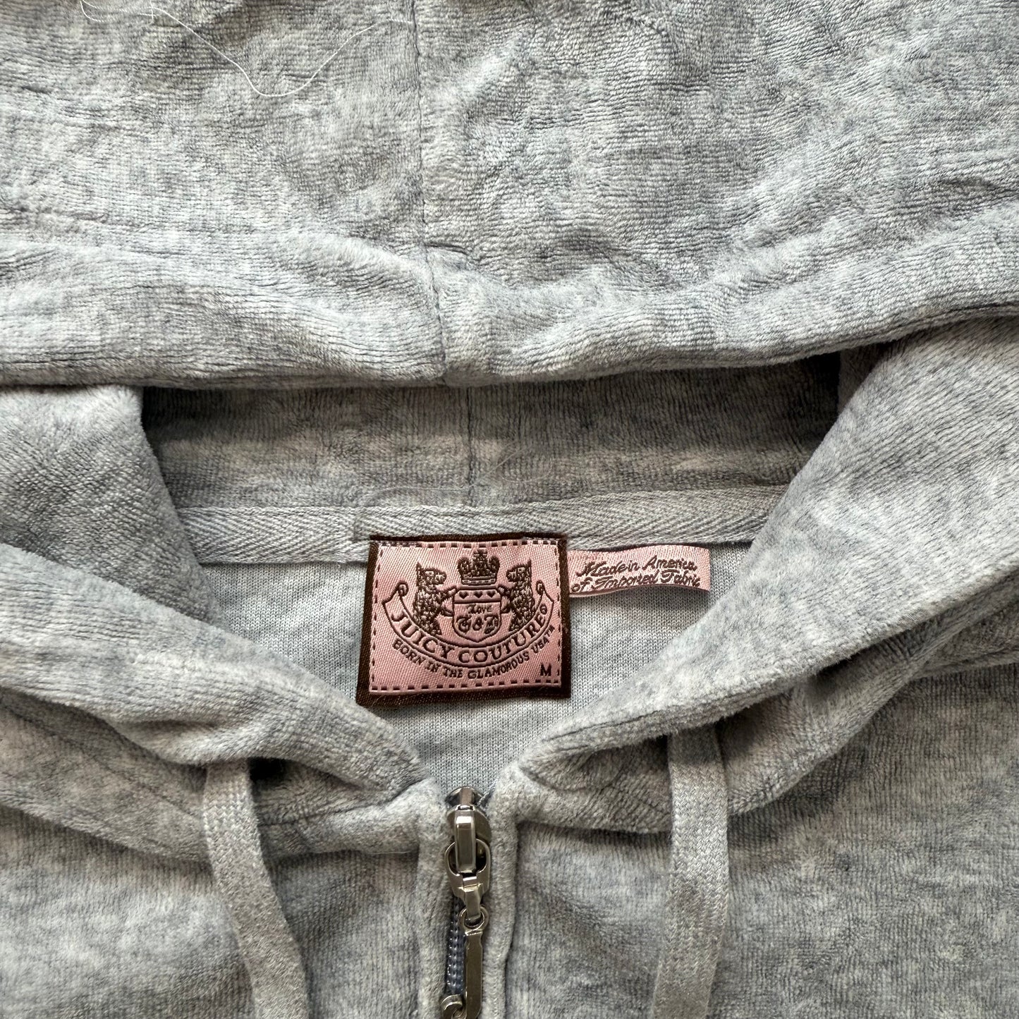 Juicy Couture Heather Gray Velour Tracksuit Set Zip Up Hoodie & Wide Pant Size M
