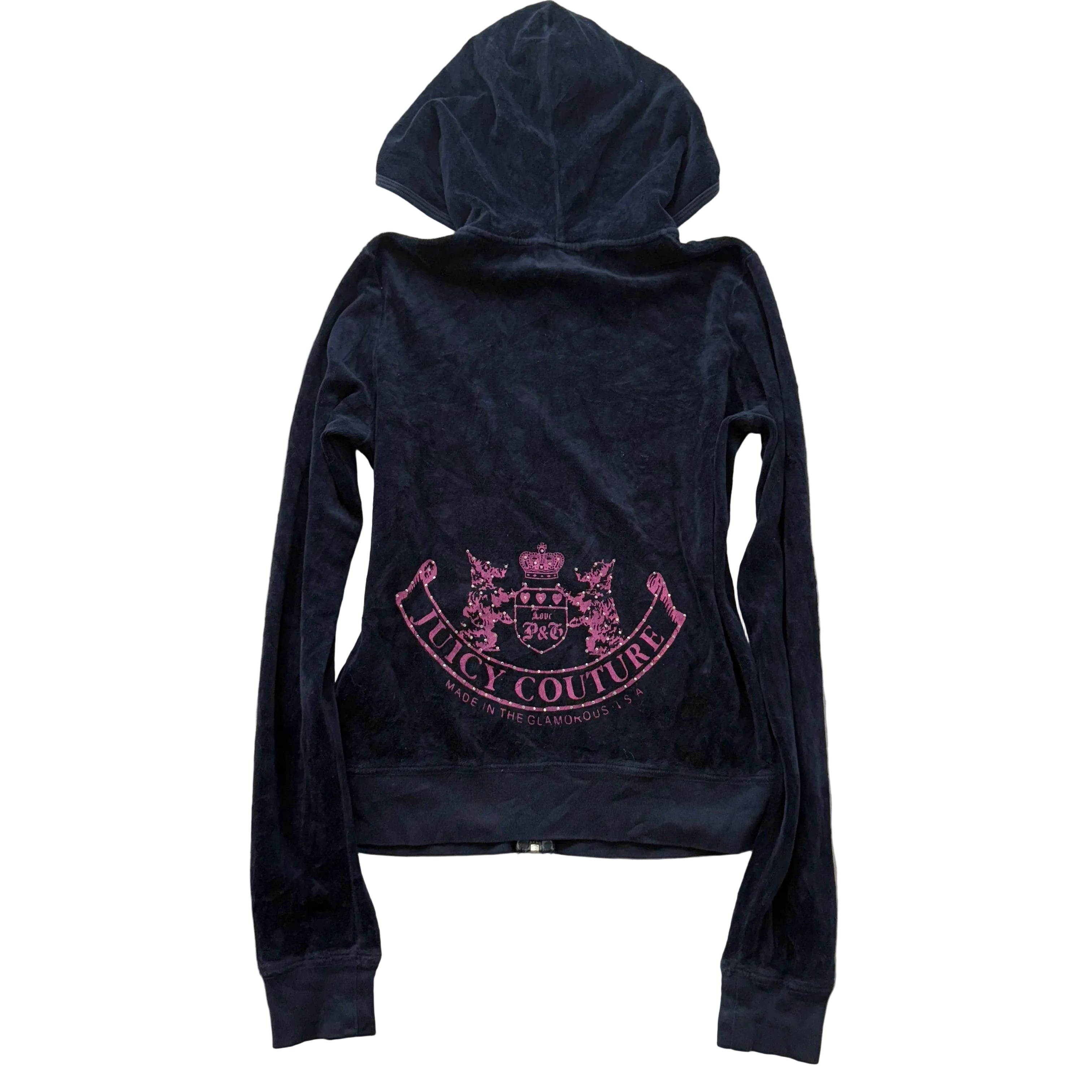 Juicy Couture “Scottie dogs” Women's Navy Full Zip Hoodie Rhinestone Logo Size M