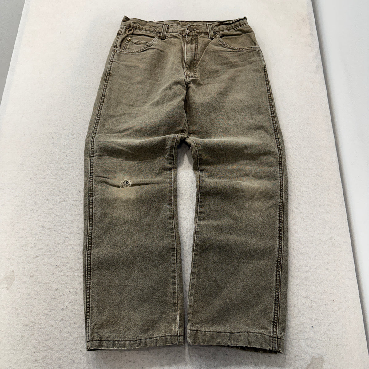 Wrangler Rugged Wear Men's Canvas Olive Work Pants Relaxed Fit Pockets Size W30