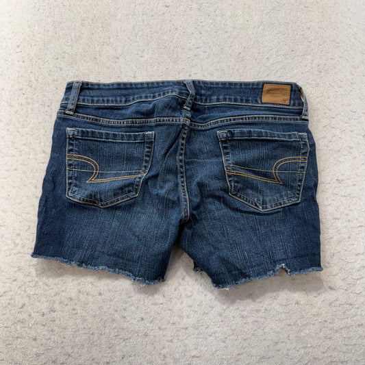 American Eagle Favorite Boyfriend Stretch Denim Cutoff Shorts Dark Wash Size 10 photo 2