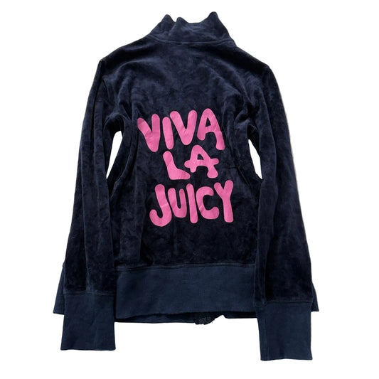 Juicy Couture Viva La Juicy Women's Navy Velour Zip-Up Track Jacket Y2K Size M