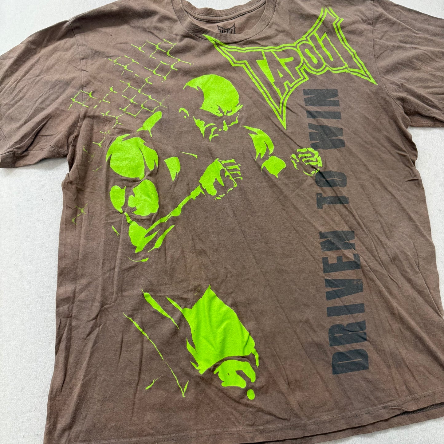 Tapout Men's Brown Cotton T-Shirt Short Sleeves MMA Neon Graphic Tee Size XL