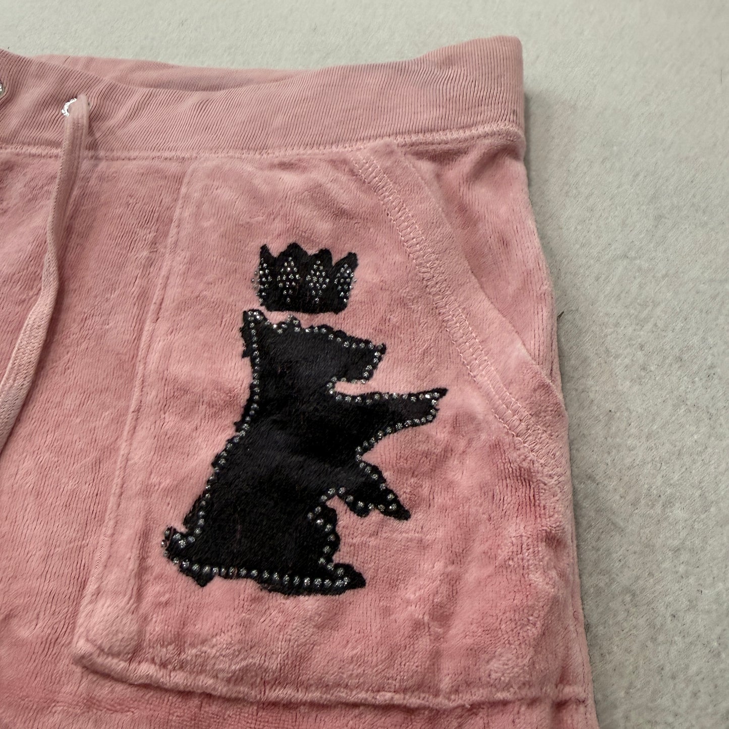 Juicy Couture Women's Pink Velour Flared Leg Track Pants Pockets Dog Logo Size S