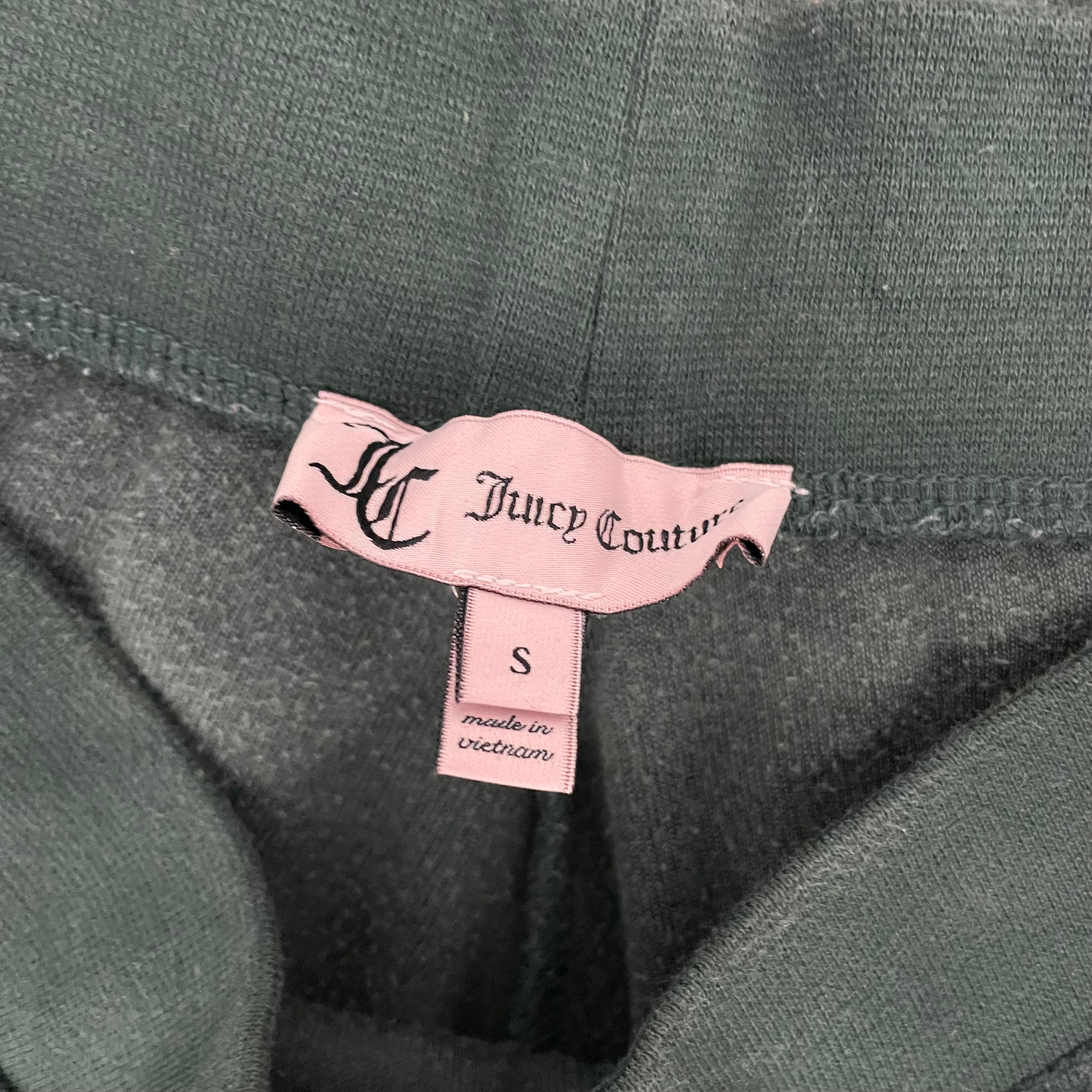Vintage Juicy Couture Dark Green Velour Crest Logo Pants Size S