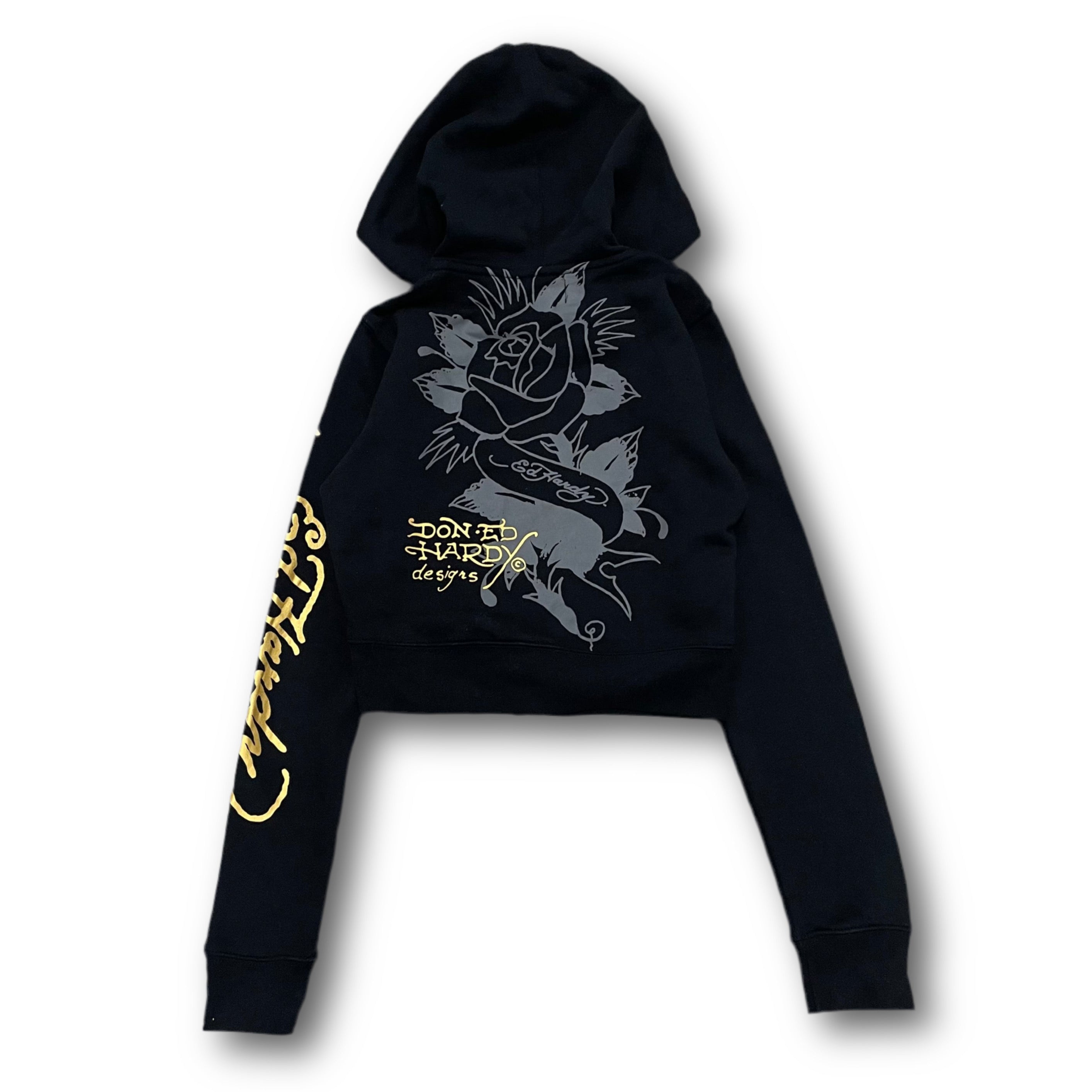 ED HARDY “Swallow Birds ” BLACK CROPPED ZIP UP HOODIE