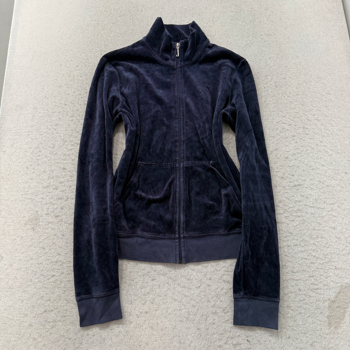 2003 Vintage Juicy Couture Women's Navy Velour Zip-Up Track Jacket Y2K Size XL