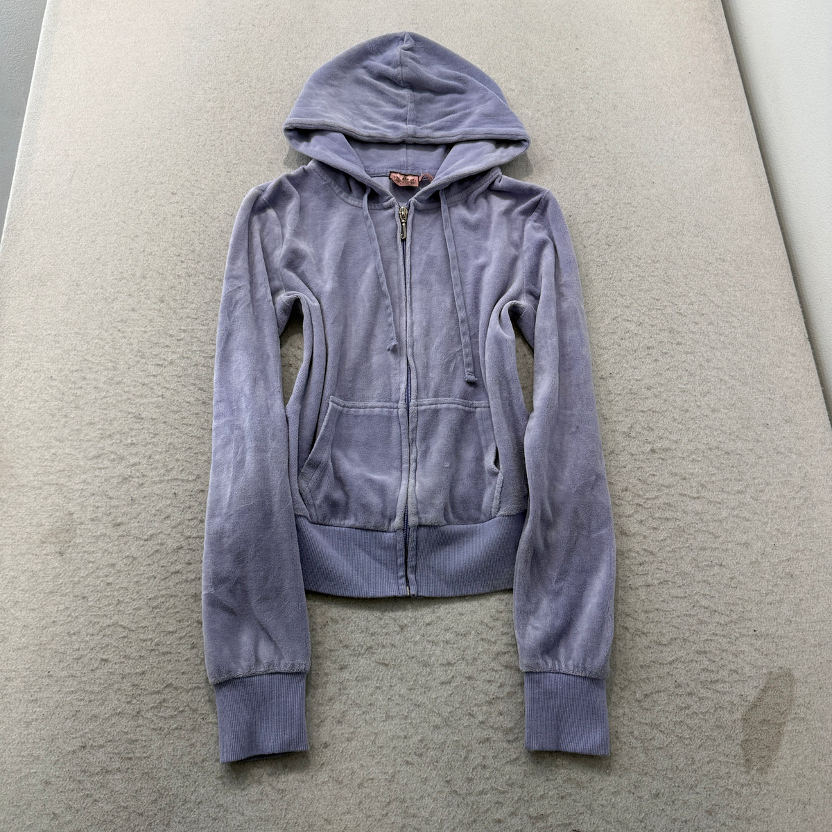 Vintage Juicy Couture Women's Lavender Zip-Up Hoodie Back Graphic Logo Size S