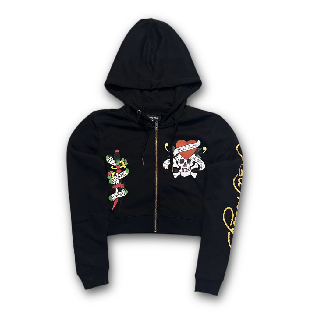 ED HARDY “LKS Skull” BLACK CROPPED ZIP UP HOODIE
