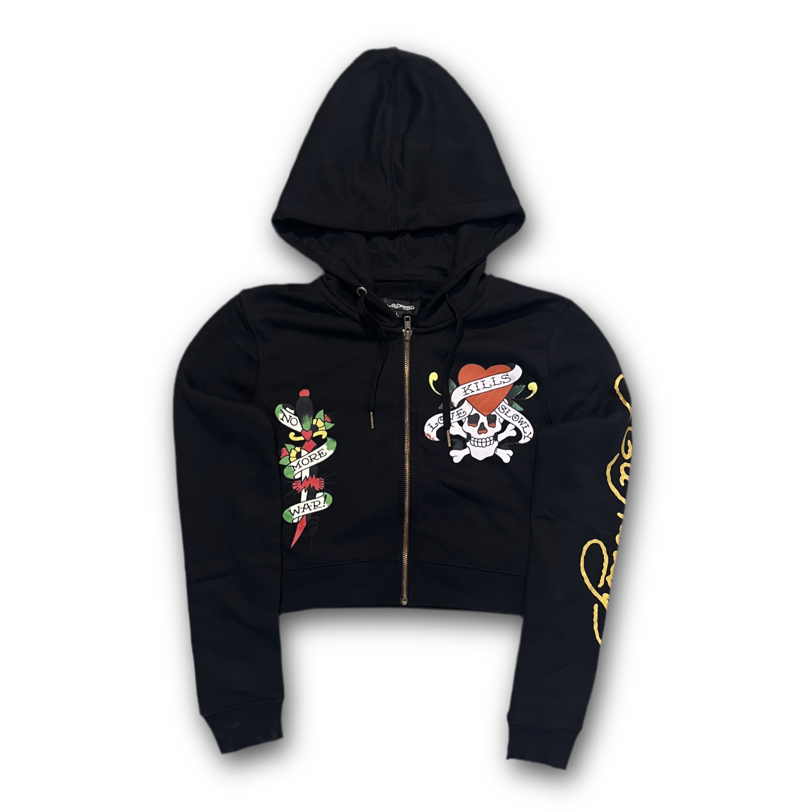 ED HARDY “LKS Skull” BLACK CROPPED ZIP UP HOODIE