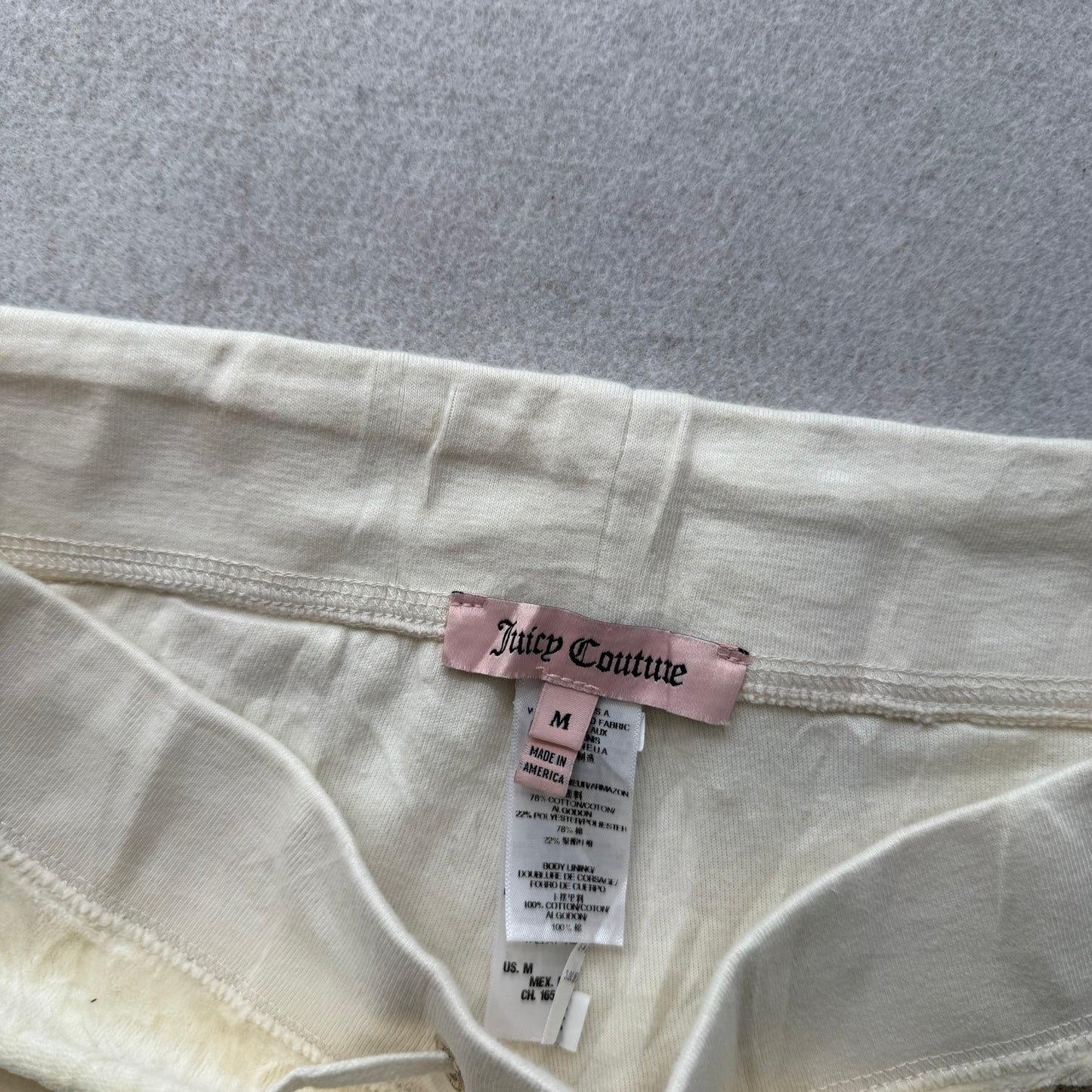 Juicy Couture Women's Cream Velour Flared Track Pant Rhinestones Logo Size M