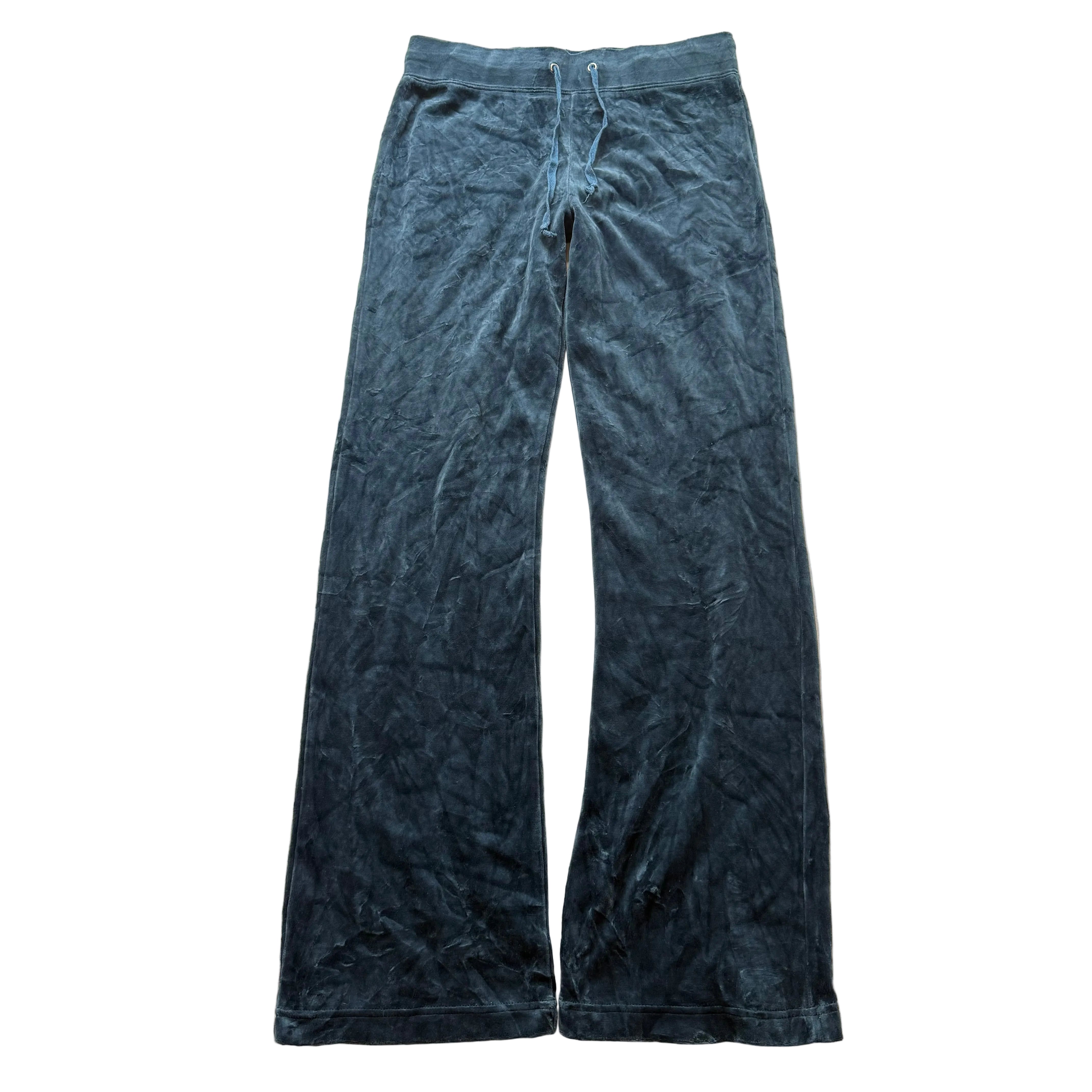 Juicy Couture Women's Regal Blue Velour Flared Track Pants Drawstring Size XL