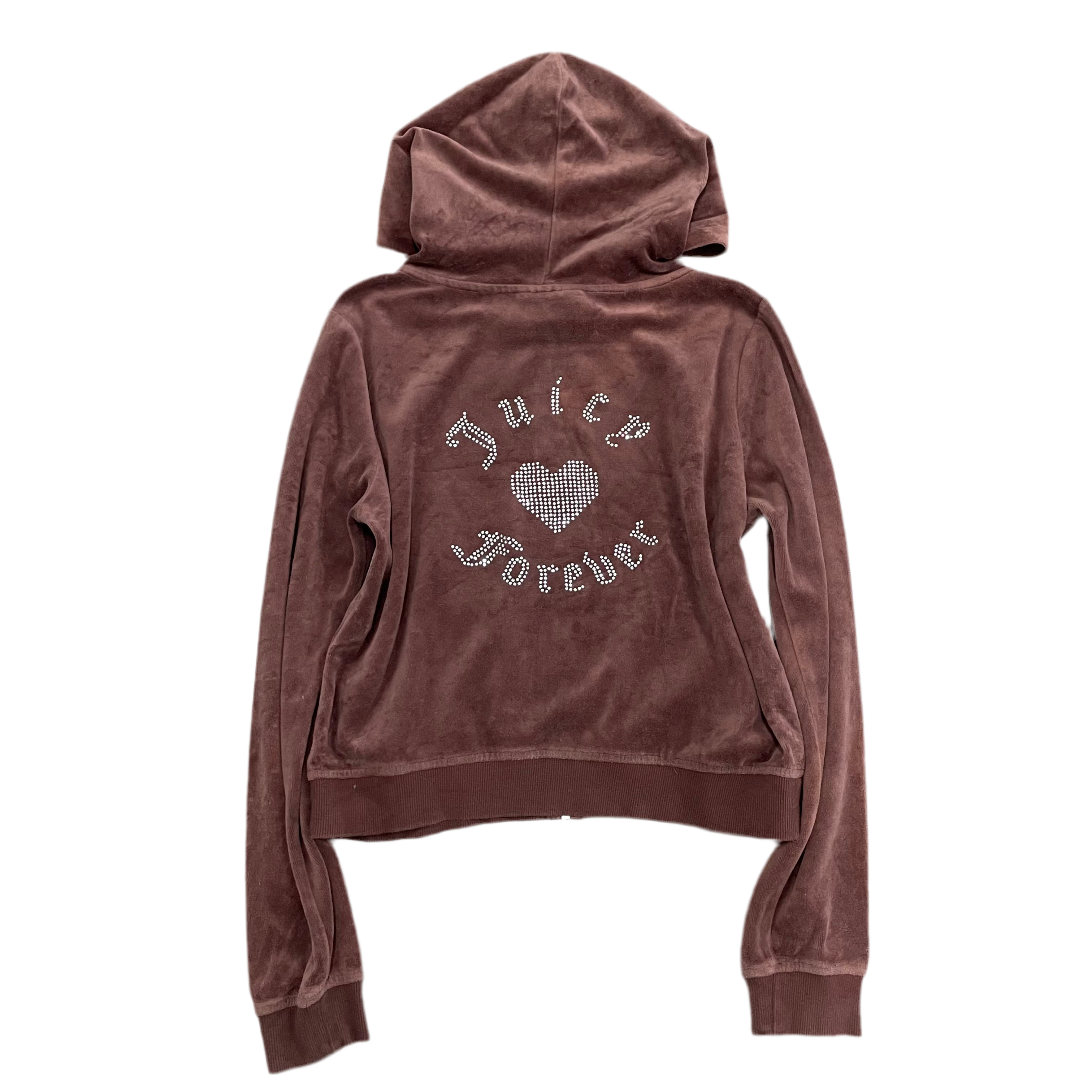 Vintage Juicy Couture X Forever 21 Rhinestone brown velour zip up hoodie size L