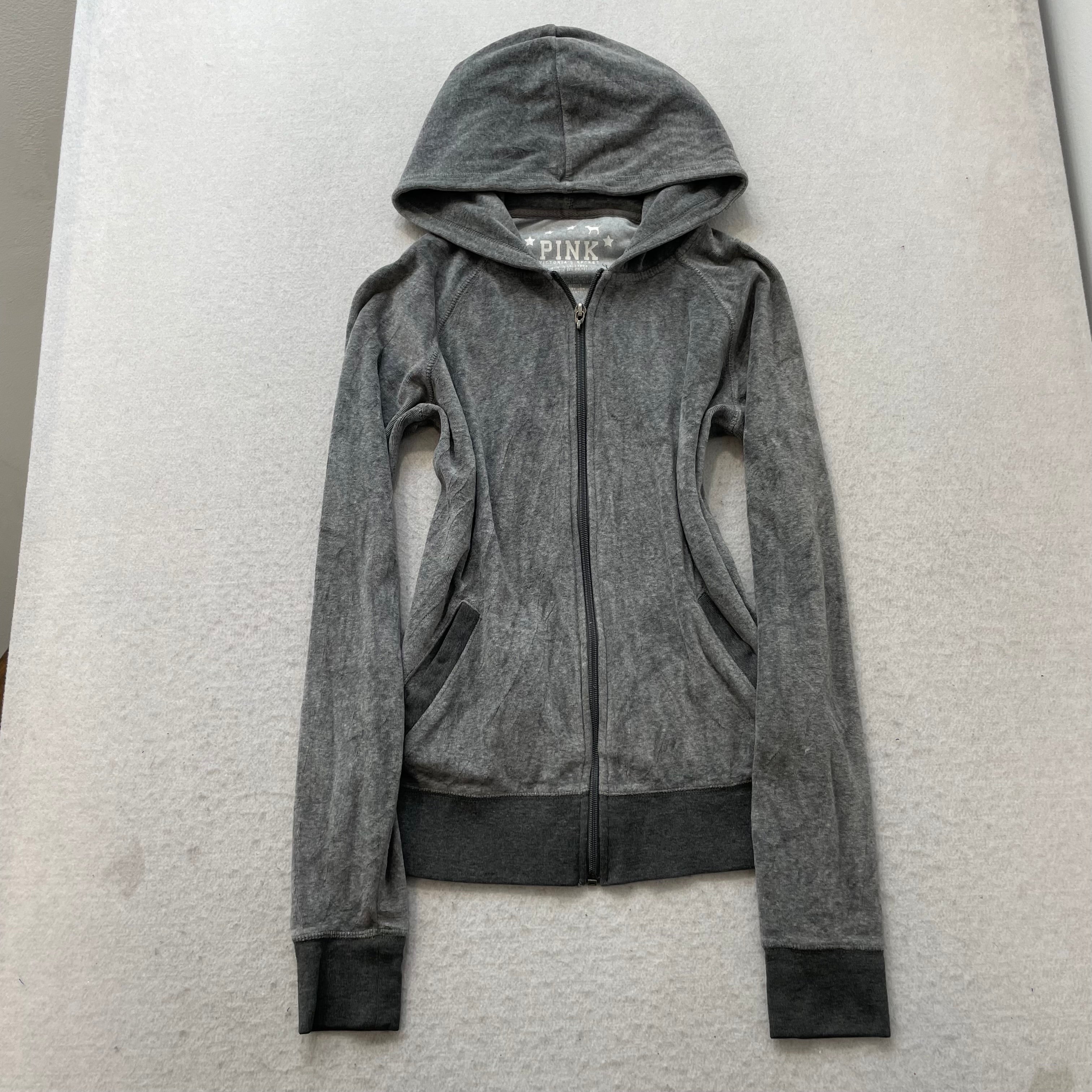 Victoria's Secret PINK 86 Tour Women Gray Velour Zip-Up Hoodie Loungewear Size M