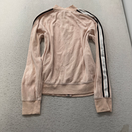 Bebe Women's Baby Pink Velour Full Zip Track Jackets Sleeve Striped Logo Size XL