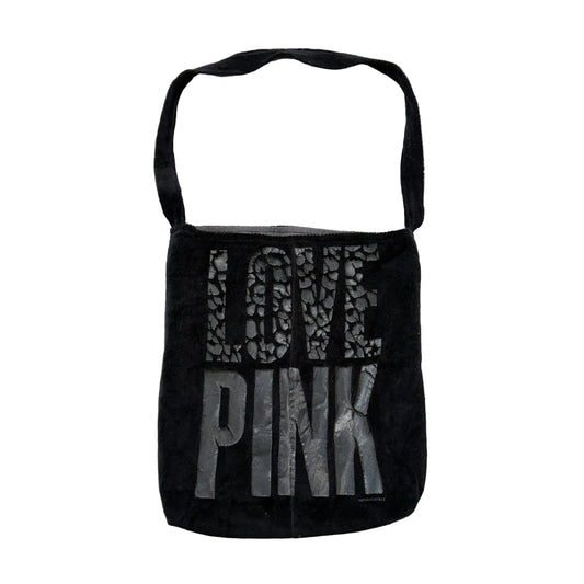 PINK Victoria's Secret Women's Black Silver Velour Graphic Y2K Shoulder Tote Bag