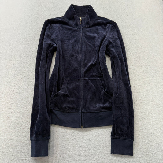 Juicy Couture Black Label Women's Navy Blue Velour Track Jacket Pockets Size S