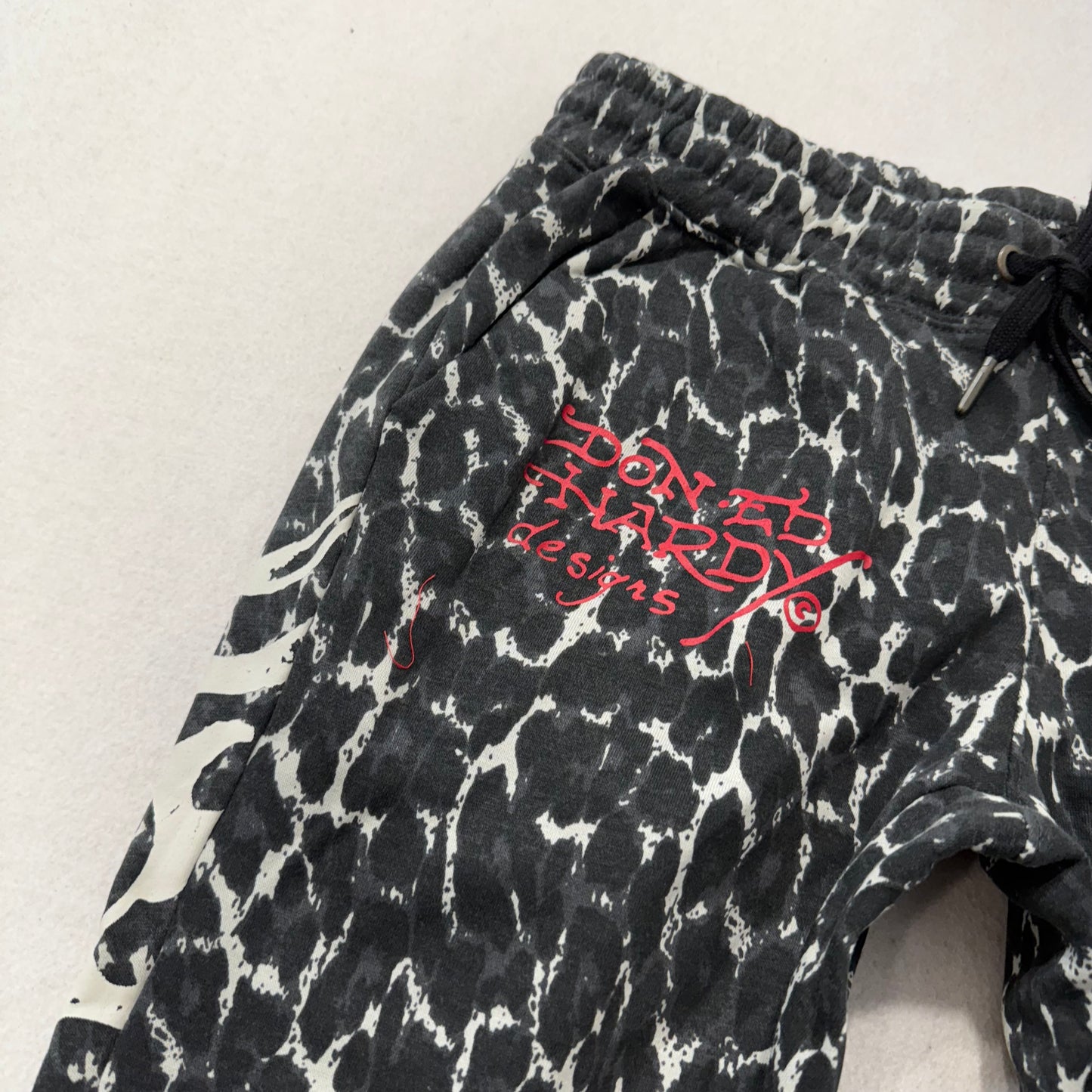 ED HARDY “Baby Devil” BLACK LEOPARD PRINT FLARE PANTS