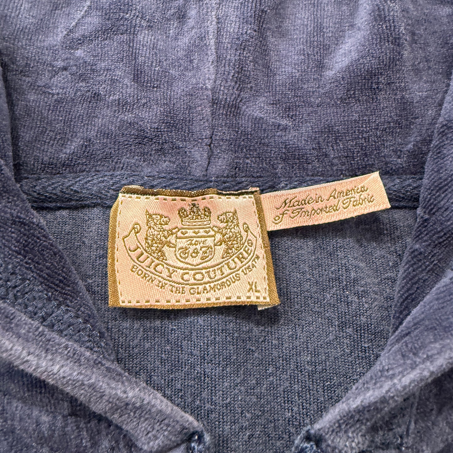 Juicy Couture Women's Navy Velour Zip-Up Hoodie Loungewear Pockets Y2K Size XL