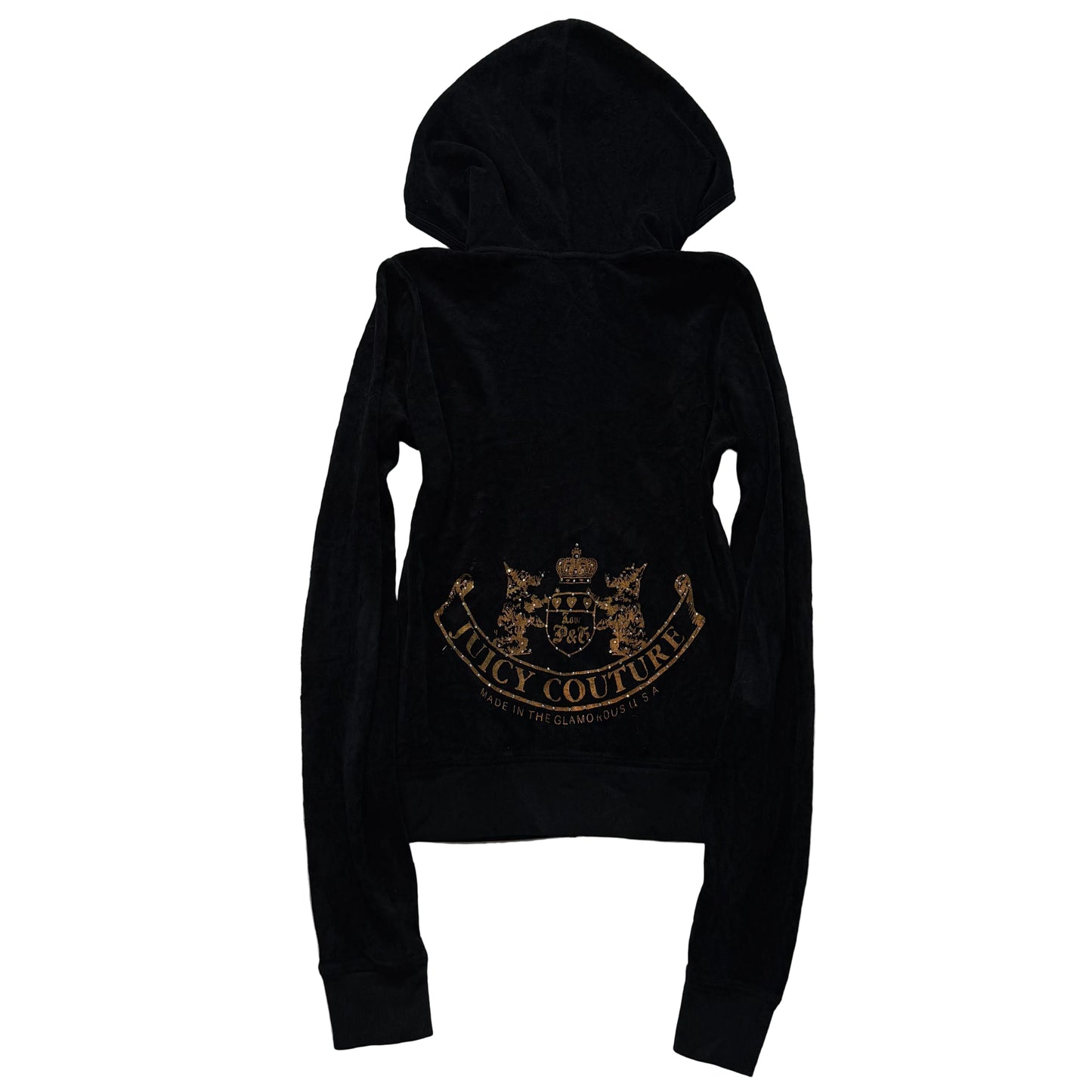 Vintage Juicy Couture Women's Black Velour Zip Up Hoodie Rhinestones Logo Size S