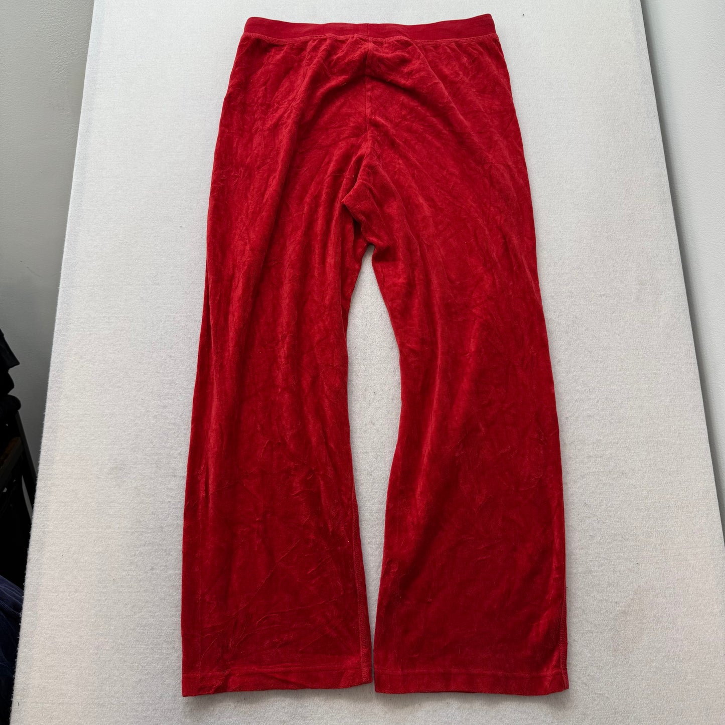 Vintage Juicy Couture Women's Bright Red Velour Straight Leg Track Pants Size L
