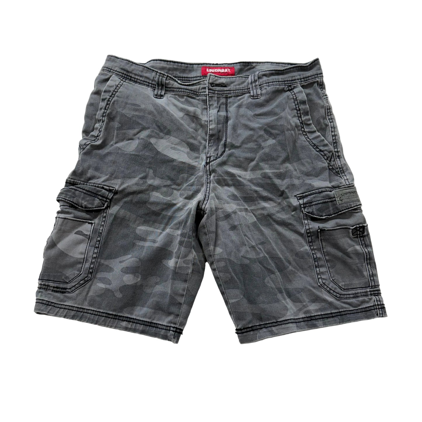 Unionbay Montego Men's Grey Camouflage Cotton Relaxed Fit Cargo Shorts Size 36
