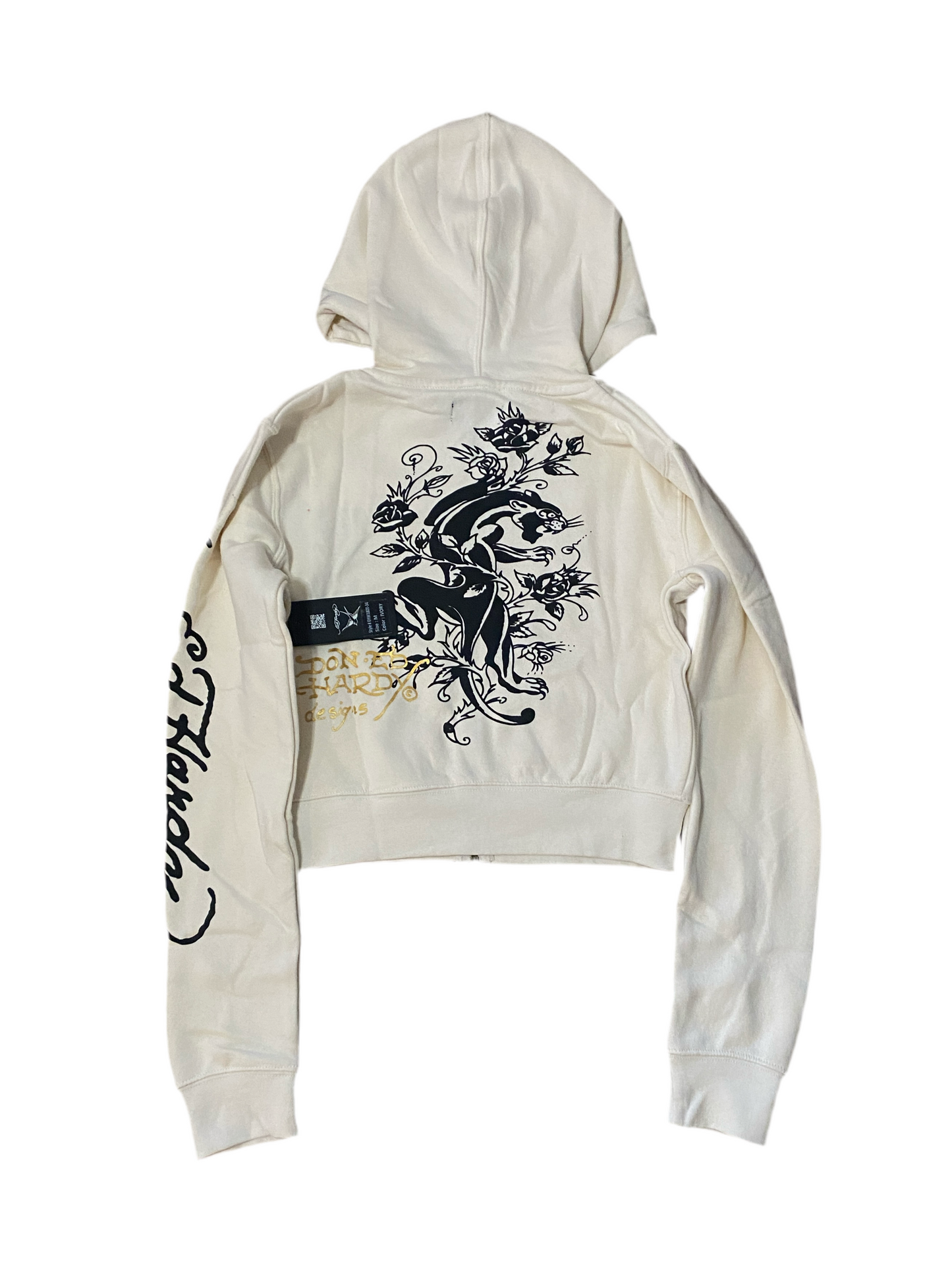 ED HARDY “DRAGON HEART” IVORY CROPPED ZIP UP HOODIE