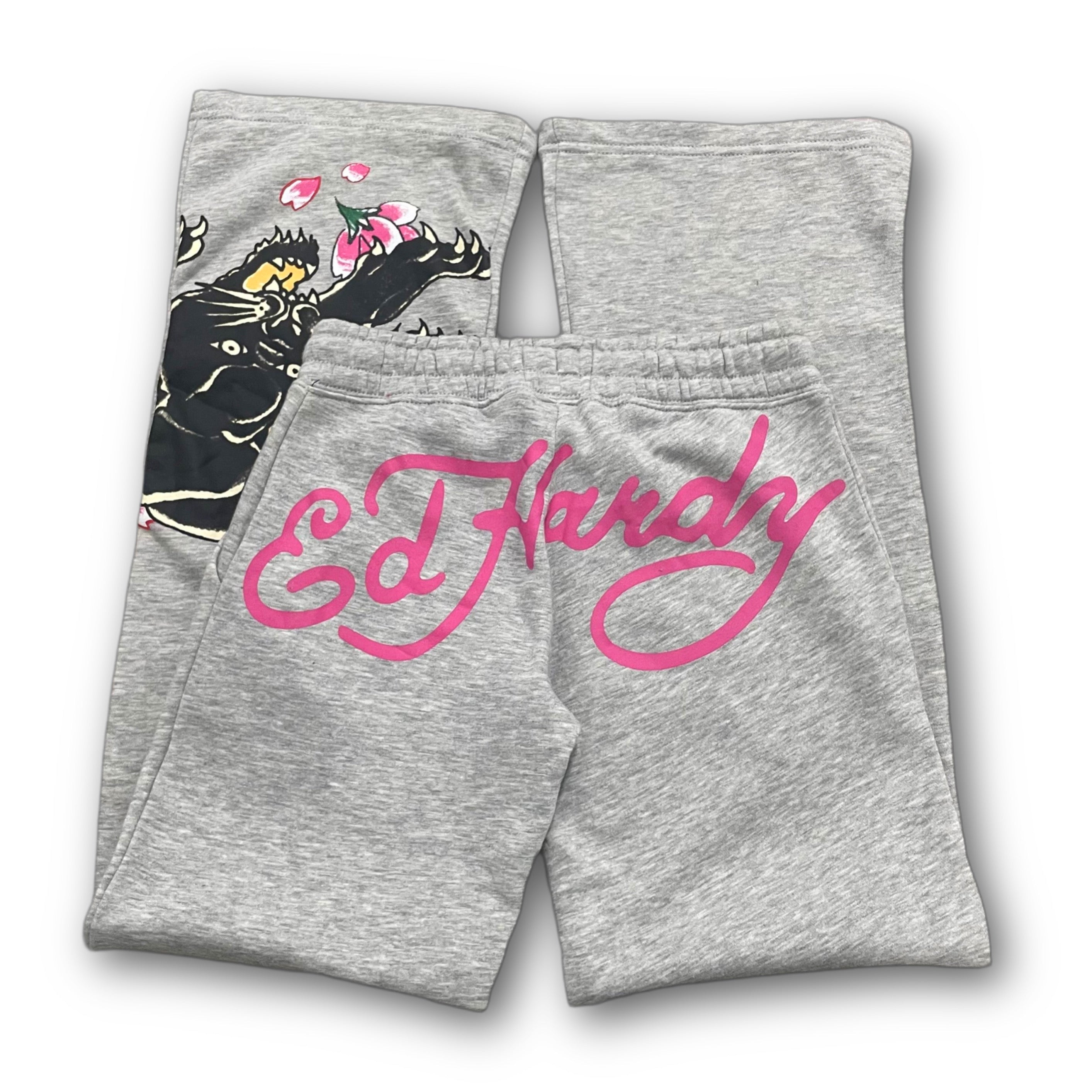 ED HARDY “Panther Rose” GREY FLARED PANTS