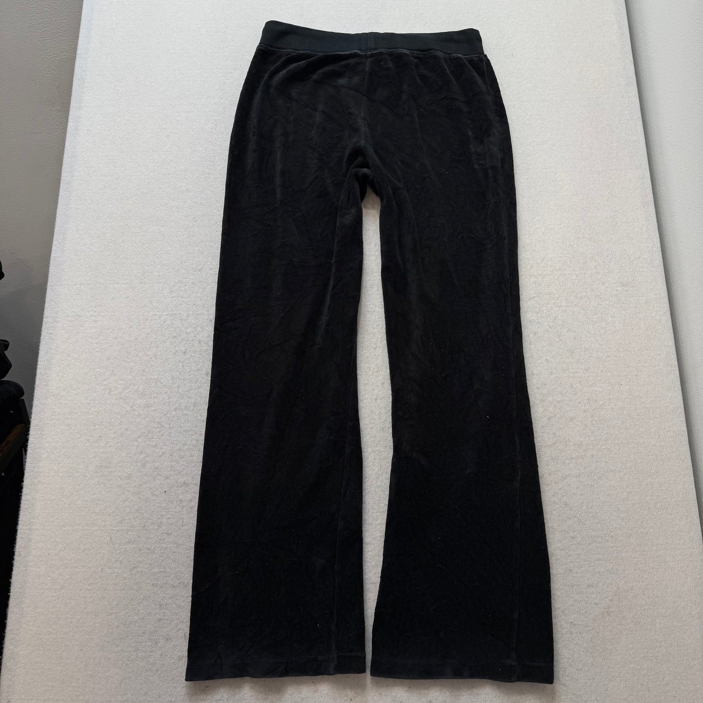 Juicy Couture Jet Black Velour Tracksuit Set Zip Up Hoodie & Flared Pant Size S